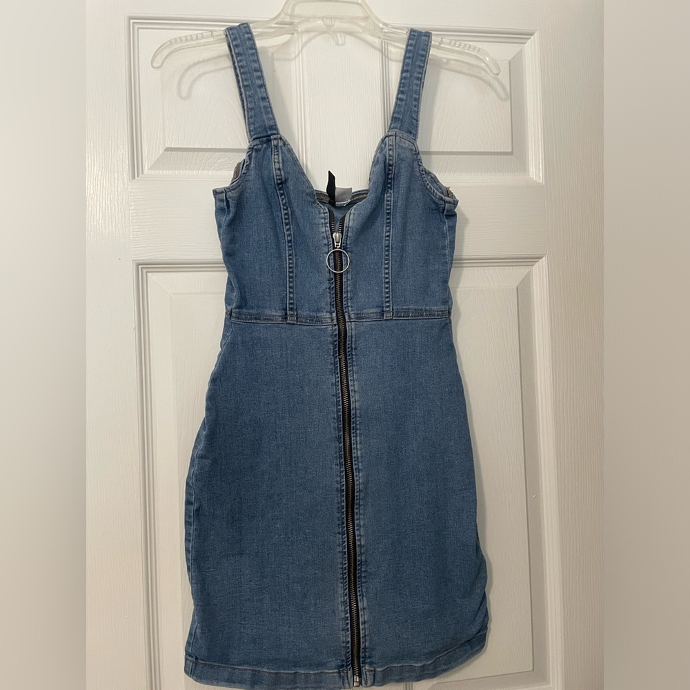 Denim Zip Front Bodycon Dress